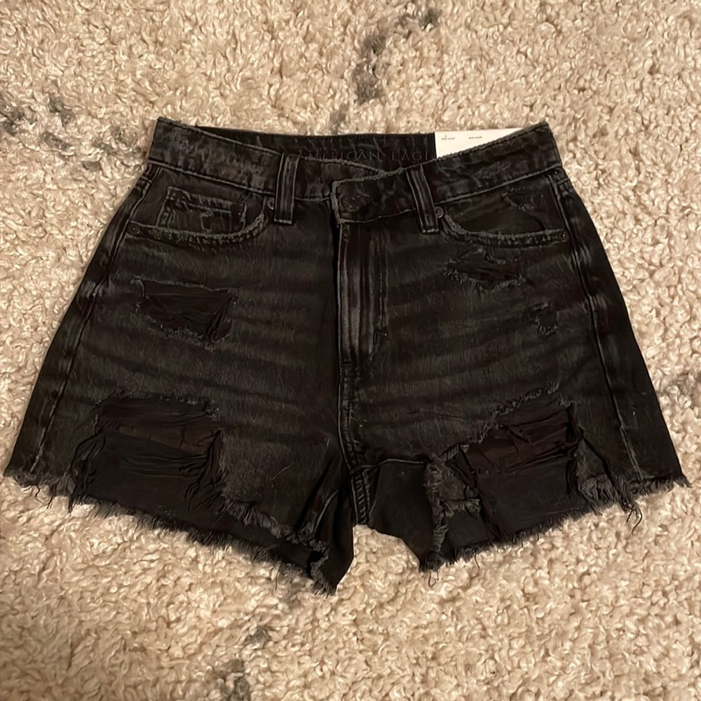 NWT Black Distressed Mom Shorts